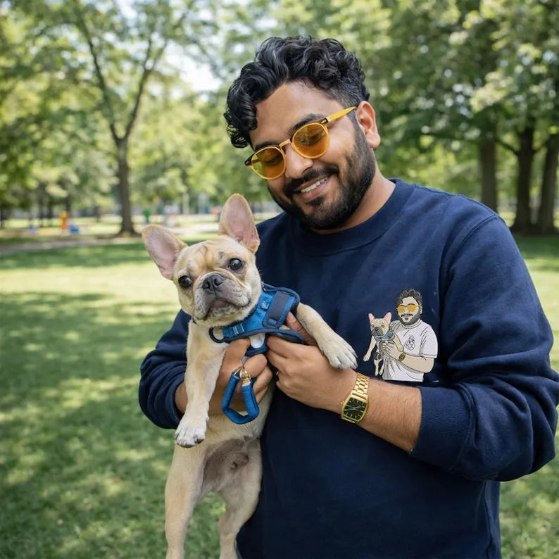 Custom Embroidered Pet and Owner Portrait Sweatshirt, Dog Dad Sweatshirt