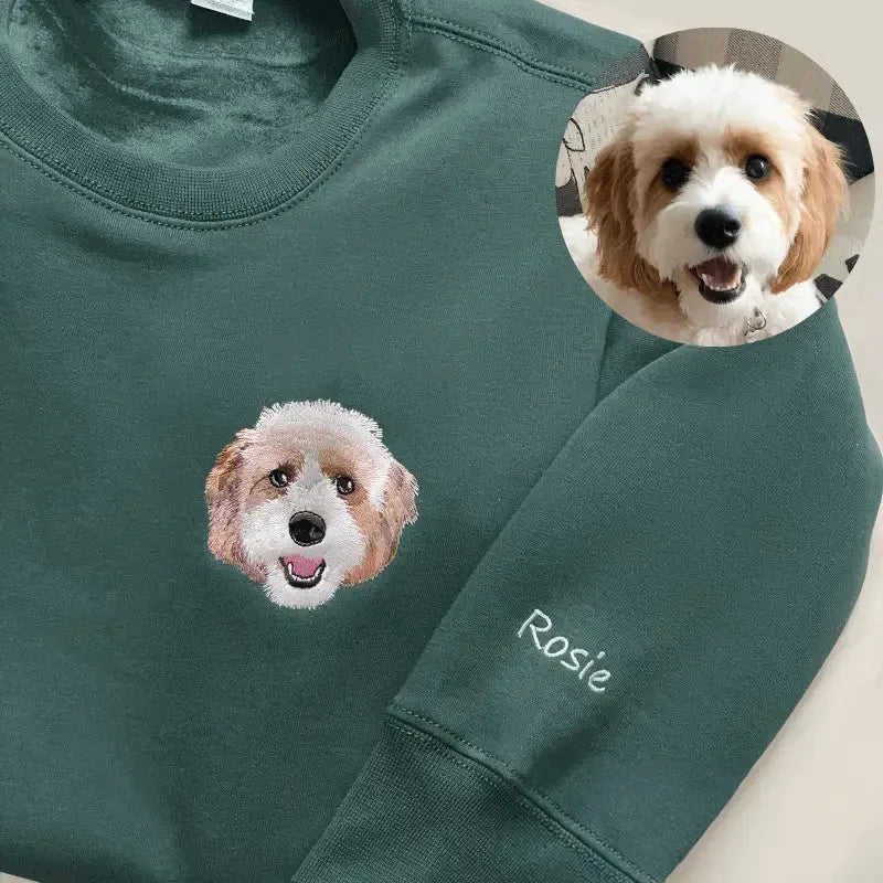 Custom Premium Handcrafted Pet Portrait Embroidered Sweatshirt Hoodie T-shirt- Colorful Design