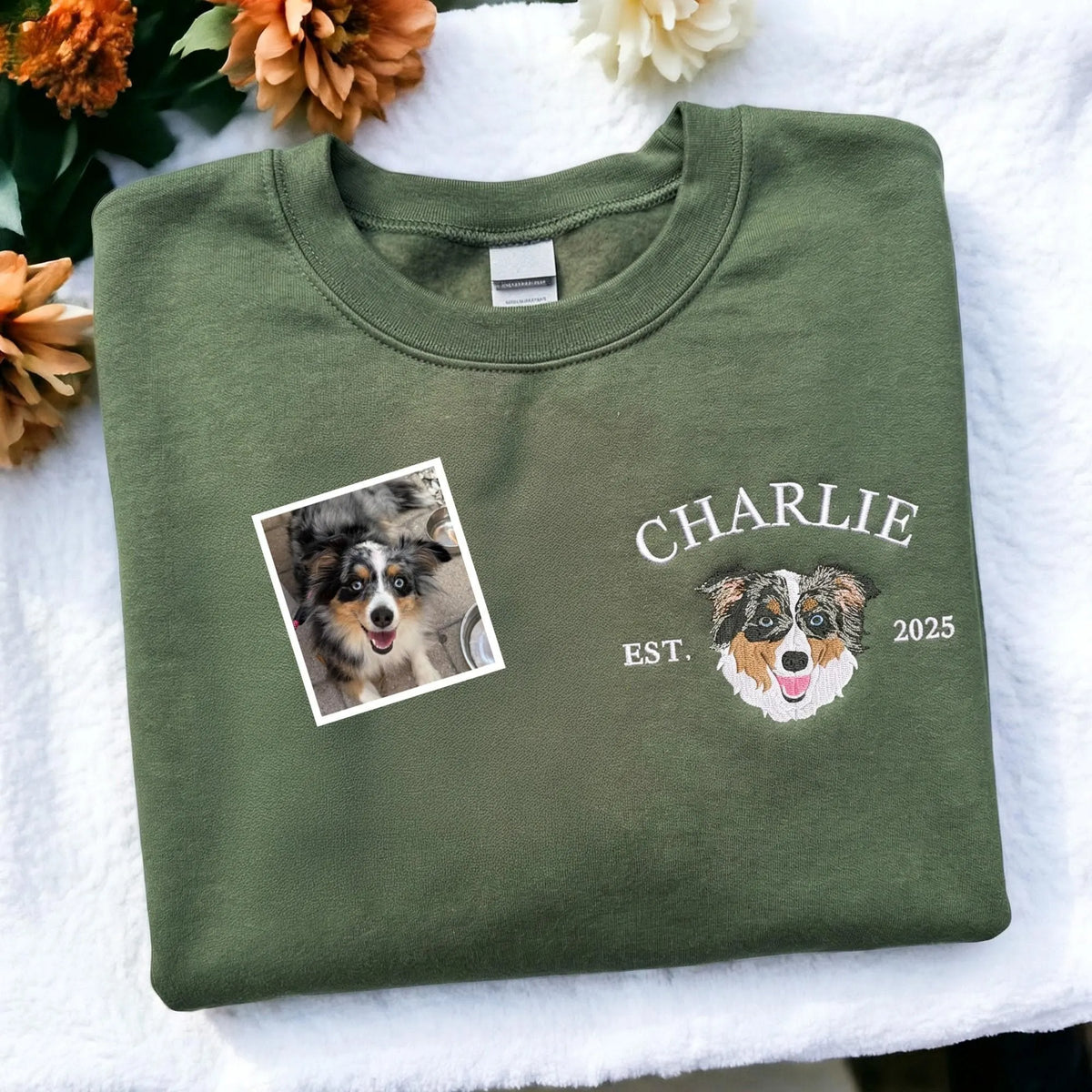 Custom Dog Name and Portrait Embroidered Sweatshirt, Personalized Dog Mom Sweatshirt