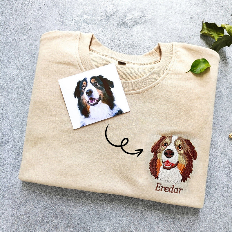 Personalized Pet Portrait Embroidered Sweatshirt T-shirt Hoodie- Colorful Design