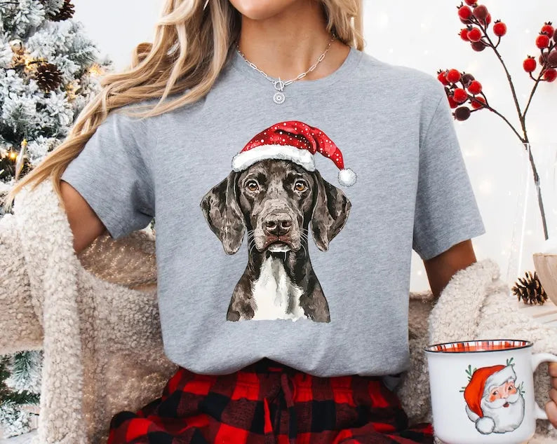 Custom Dog Christmas Shirt with Santa Hat, Pet Santa Hat Christmas Sweatshirt