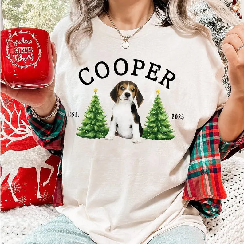 Personalized Pet Christmas Shirt – Custom Pet Photo & Name Holiday Sweater with Christmas Tree