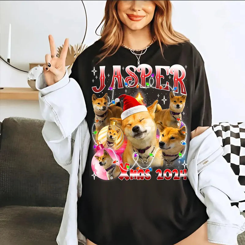 Personalized Dog Bootleg Rap Tee, Custom Pet Face Shirt, Christmas Gift for Dog Lovers
