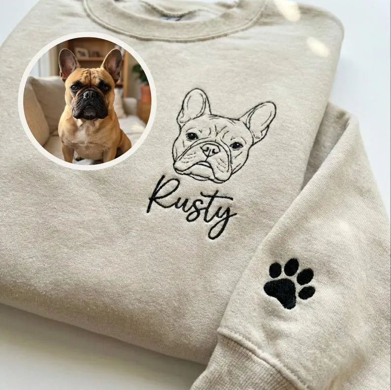 Custom Outline Embroidered Pet Sweatshirt, Custom Embroidered Dog Cat Hoodie- Stylish Outline Style