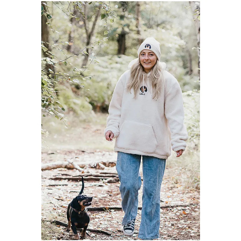 Personalized Embroidered Pet Portrait Recycled Sherpa Hoodie Jacket