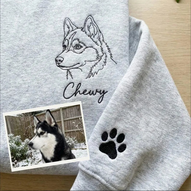 Custom Outline Embroidered Pet Sweatshirt, Custom Embroidered Dog Cat Hoodie- Stylish Outline Style