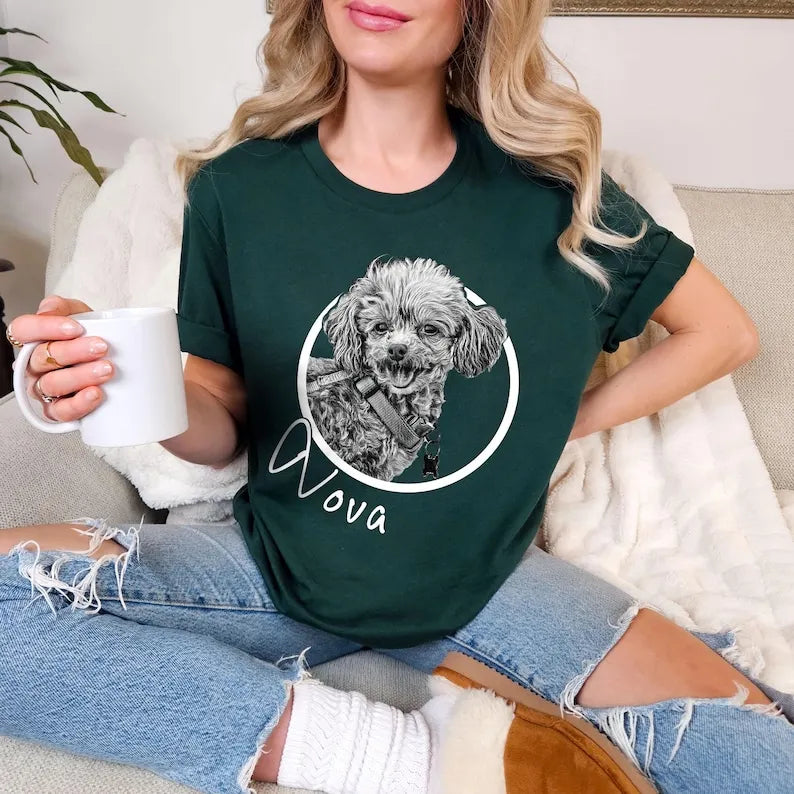 Custom Pet Portrait T Shirt, Custom Dog Cat Shirt With Name Photo