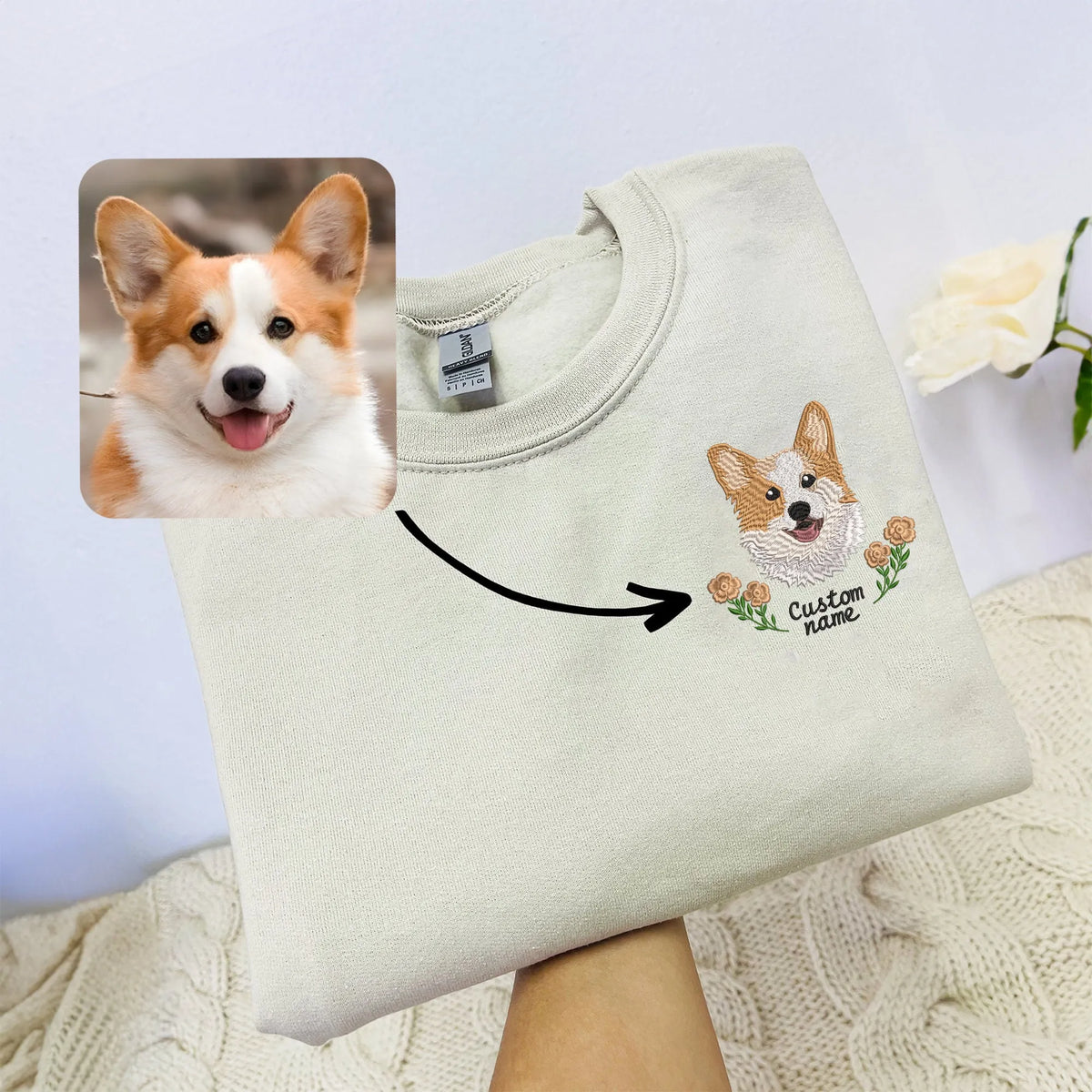 Custom Dog Portrait Embroidered Sweatshirt, Custom Pet Hoodie- Colorful Design