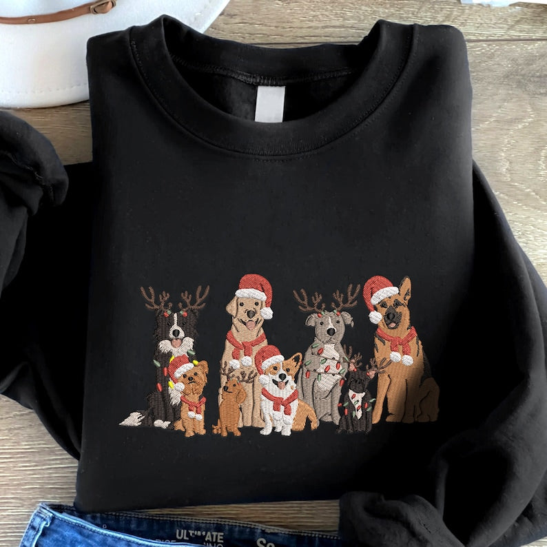 Embroidered Christmas Dog Sweatshirt, Family Dog Christmas Pet Embroidered Hoodie