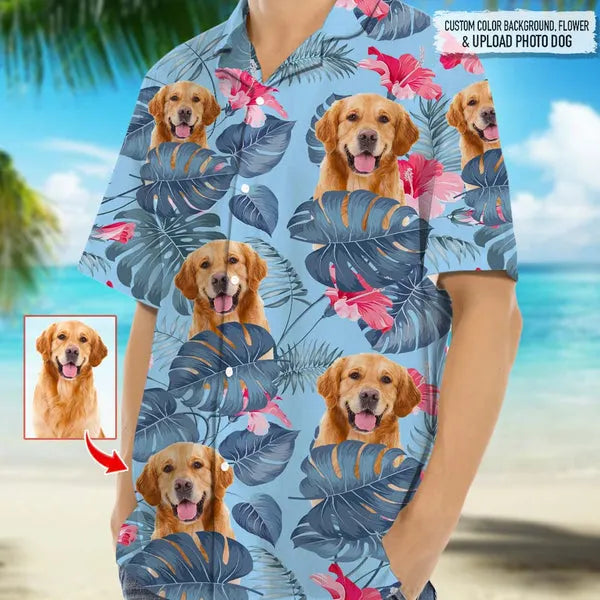 Tropical Leaves And Pet - Dog & Cat Personalized Custom Unisex Hawaiian Shirt