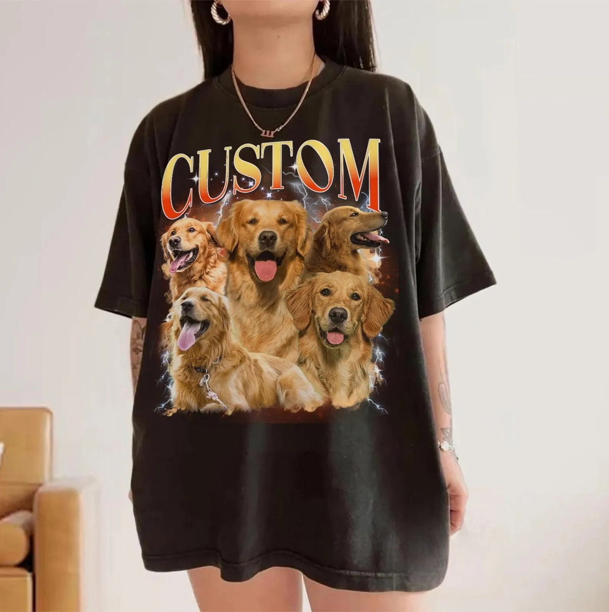 Custom Vintage Bootleg Pet Shirt Pet Photo + Name  90's Tee