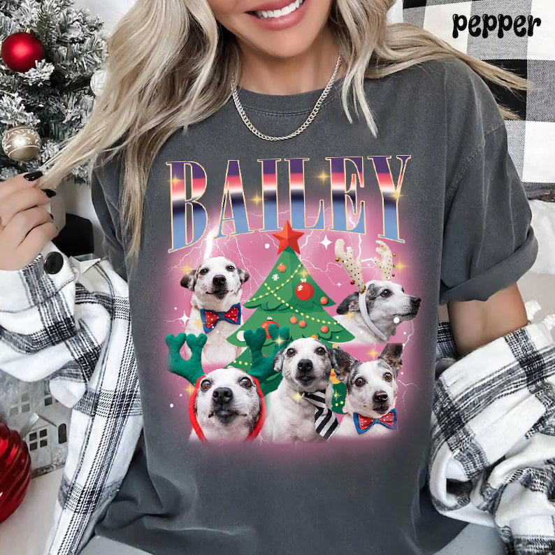 PetFiestas® Christmas Tree Bootleg Dog Photo Sweatshirt T Shirt Hoodie, Custom Vintage Christmas Shirt