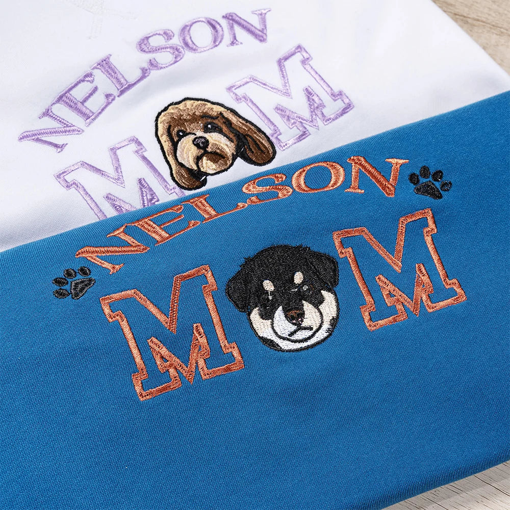 Custom Embroidered Pet Portrait Hoodie/Tee - Personalized with Name & Photo- Colorful Design