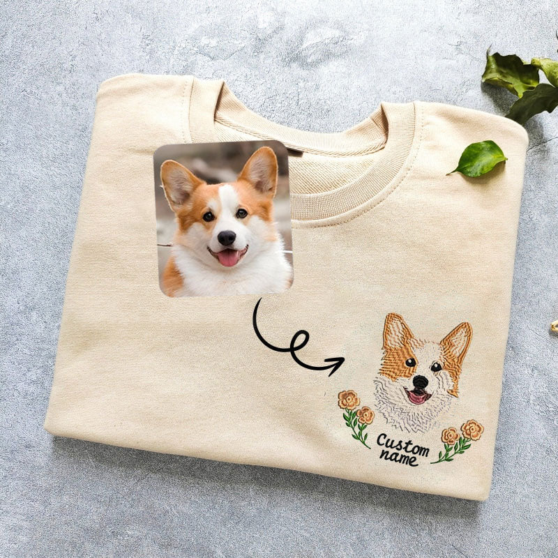 Custom Dog Portrait Embroidered Sweatshirt, Custom Pet Hoodie- Colorful Design