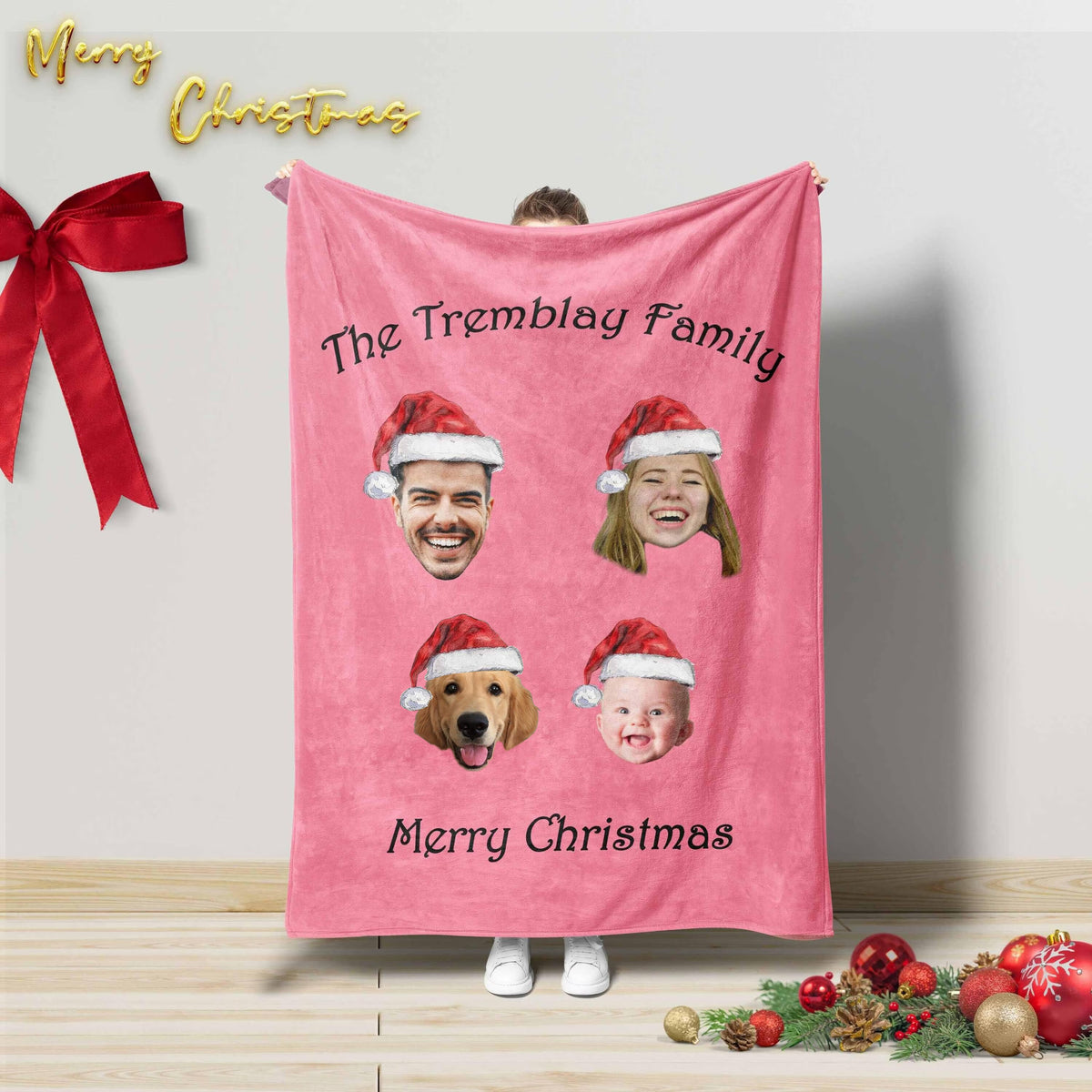 Personalized Christmas Family Blanket:Holiday Photo Throw Blanket