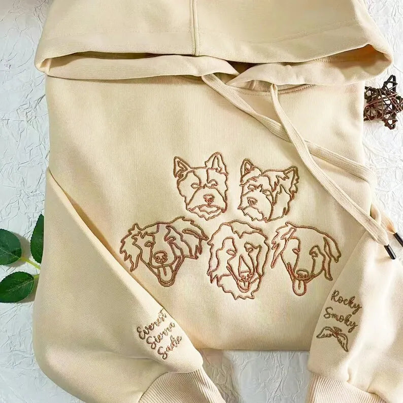 Personalized Embroidered Dog Sweatshirt Hoodie T-shirt, Custom one-line Pet Shirt- Stylish Outline Style
