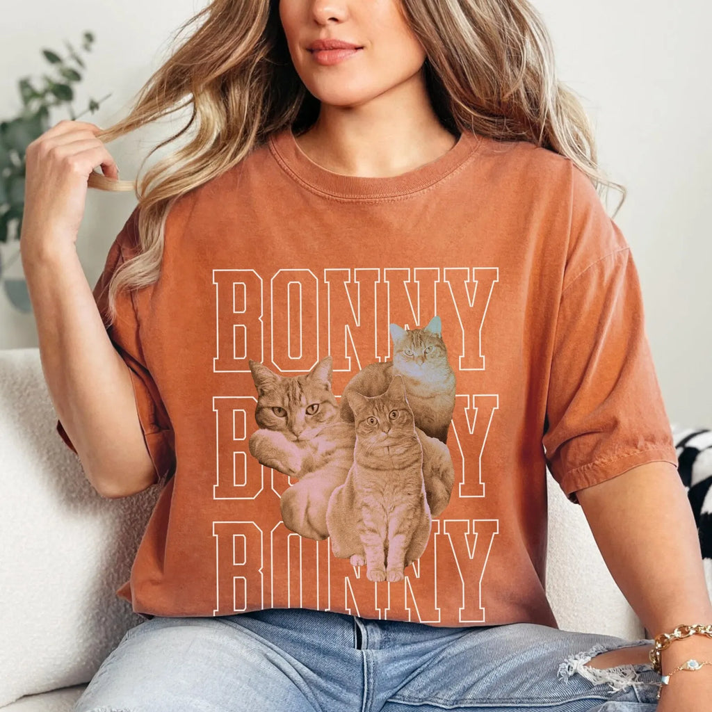 Custom Pet Portrait Shirt - Personalized Dog/Cat Tee with Name - Retro Cat Dad & Dog Mom Gift