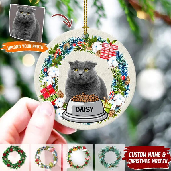Custom Dog Cat Photo Christmas Wreath Ornament