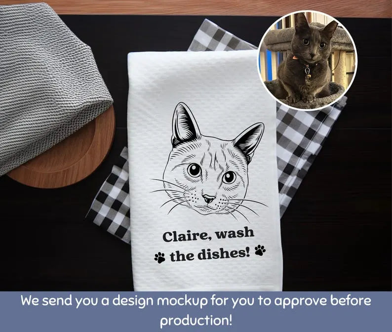 Personalized Pet Kitchen Towel - Custom Dog & Cat Tea Towels with Photo and Name for Home or Party