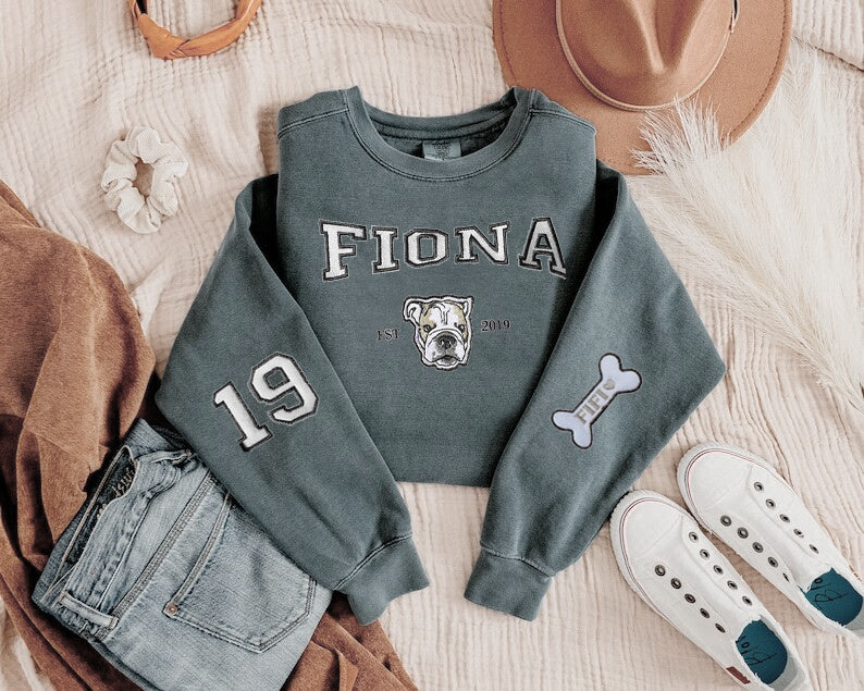 Pet Varsity Sweatshirt Custom Embroidered Pet Sweatshirt College Pet Hoodie- Varsity Colorful Design