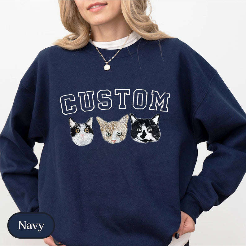 Personalized Pet Photo Embroidered With Custom Text Sweatshirt/Hoodie T-shirt- Varsity Colorful Design