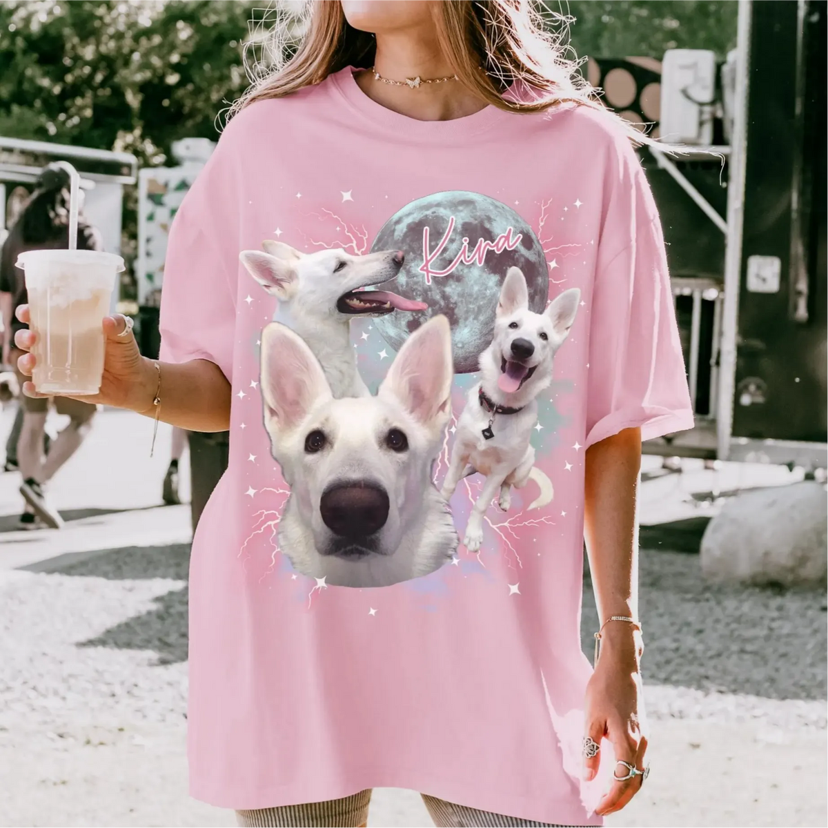 Custom Pet Portrait T-shirt, Pet Vintage Graphic T-shirt with Retro Moon Style