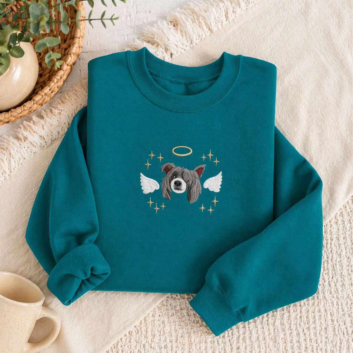 Custom Pet Memorial Sweatshirt with Embroidered Portrait