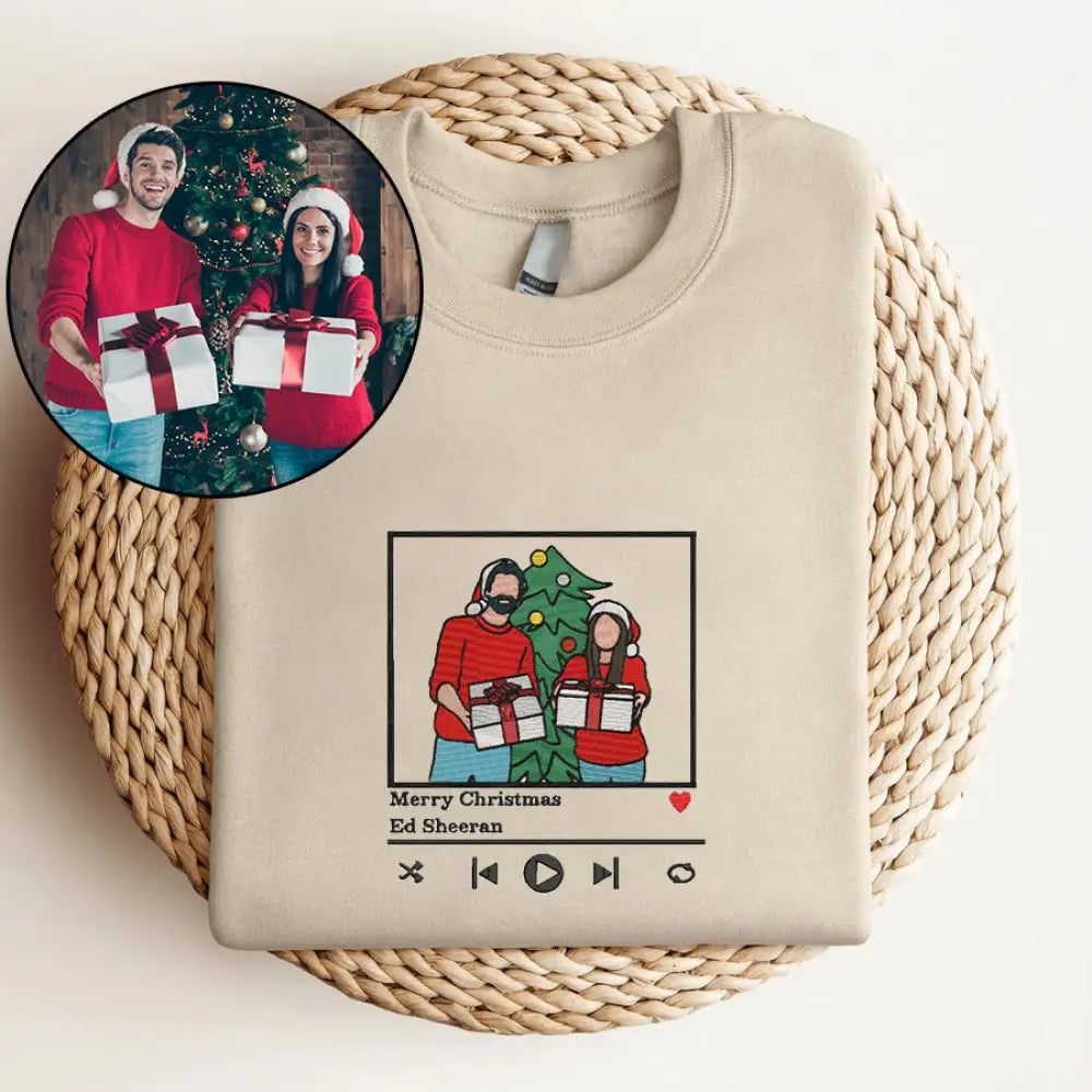 Christmas Gifts Custom Embroidered Sweatshirt Portrait Music Player