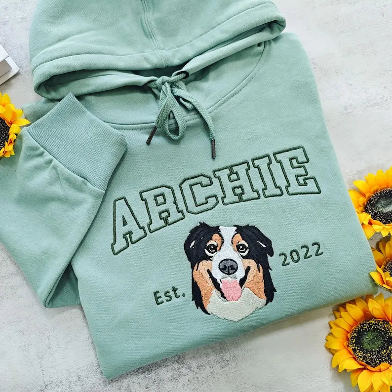 Custom Embroidered Pet Sweatshirts with Pet Photo and Name,Personalised Embroidered Pet Sweatshirt- Varsity Colorful Des