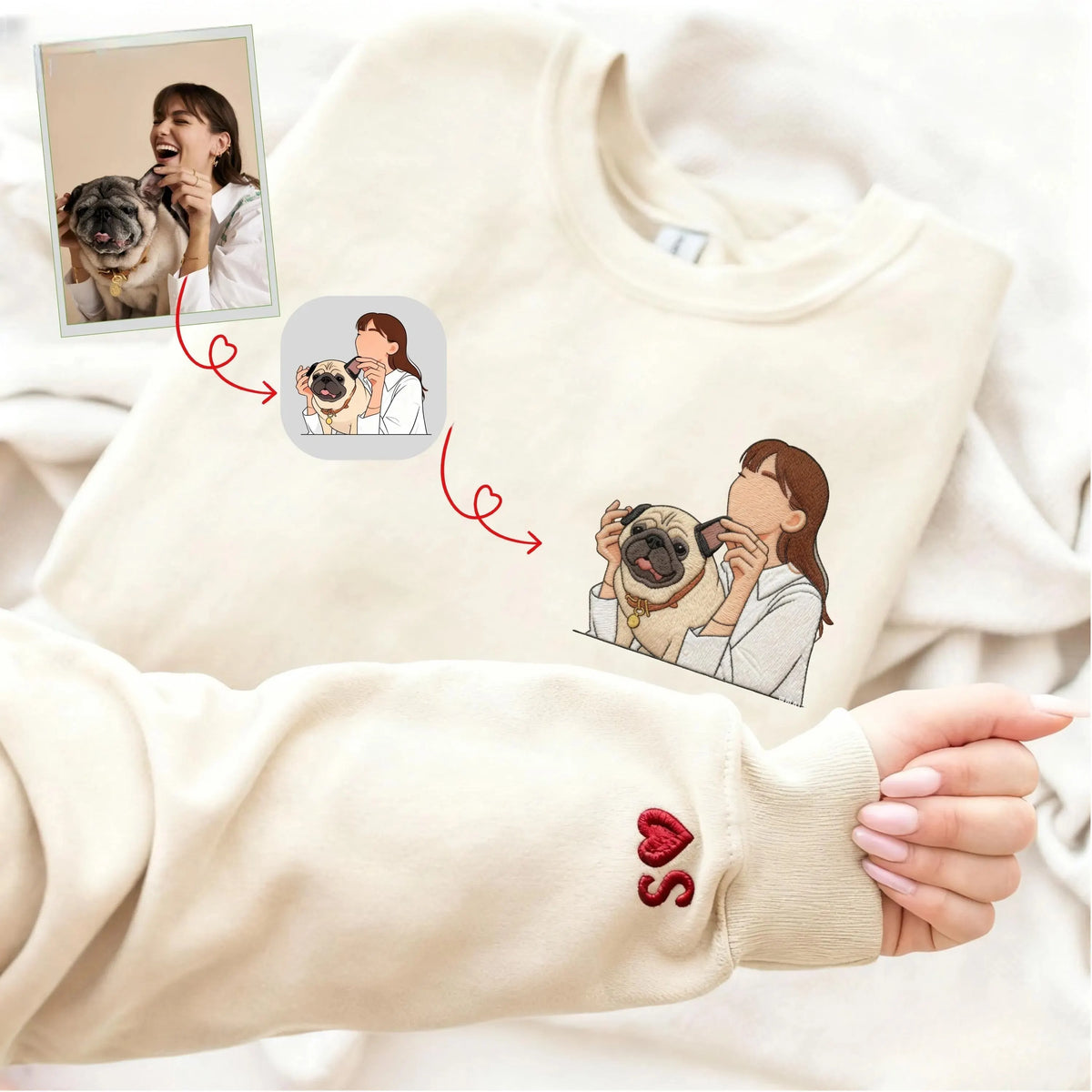 Personalized Pet Family Photo Embroidered Sweatshirt Hoodie T-shirt