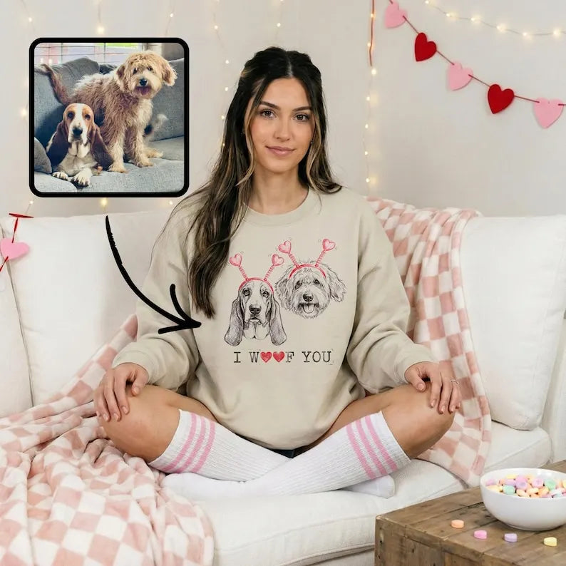 I WOOF YOU Custom Dog Photo & Heart Headband Sweatshirt T-Shirt, Valentine's Day Gift