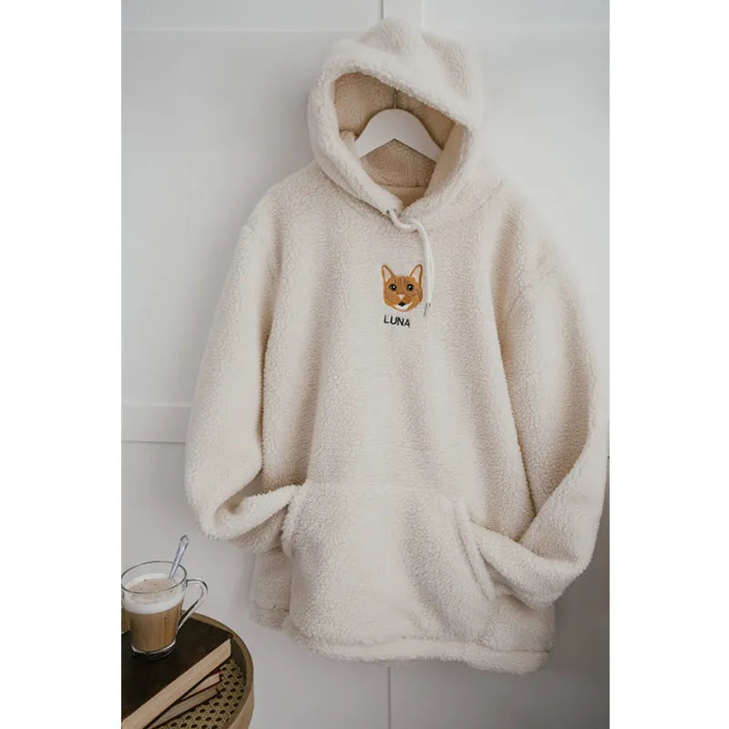 Personalized Embroidered Pet Portrait Recycled Sherpa Hoodie Jacket