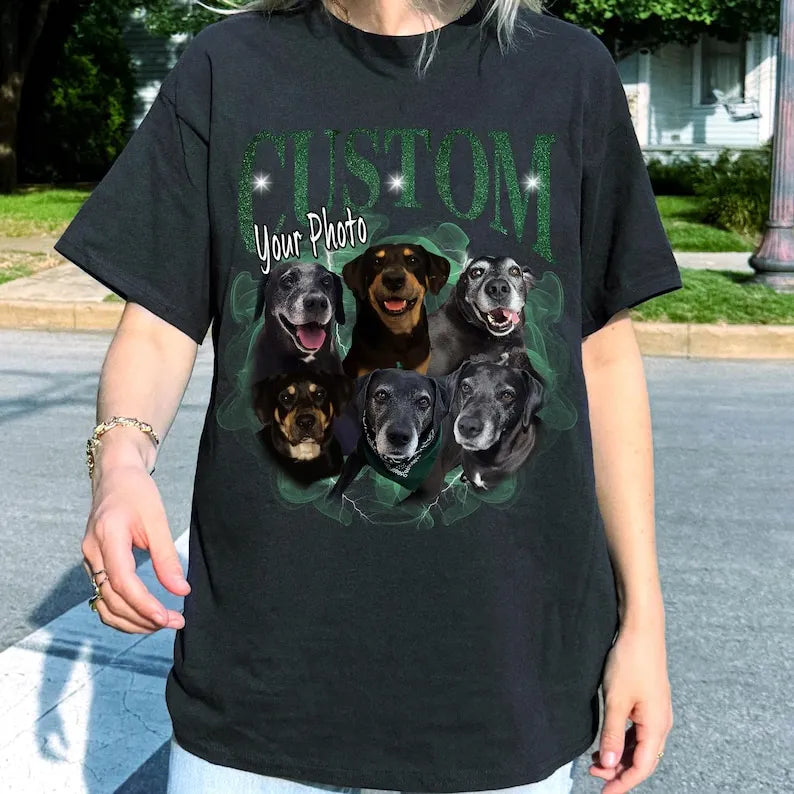 Custom Vintage Bootleg Pet Shirt, Pet Photo + Name  90's Tee, Cat Shirt