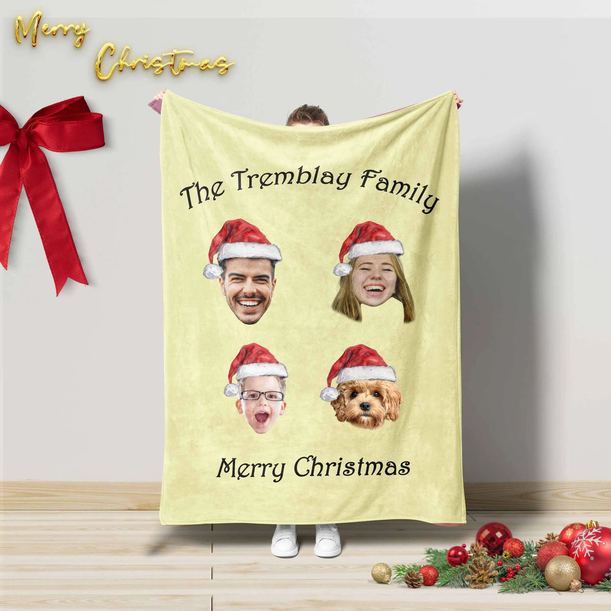 Personalized Christmas Family Blanket:Holiday Photo Throw Blanket