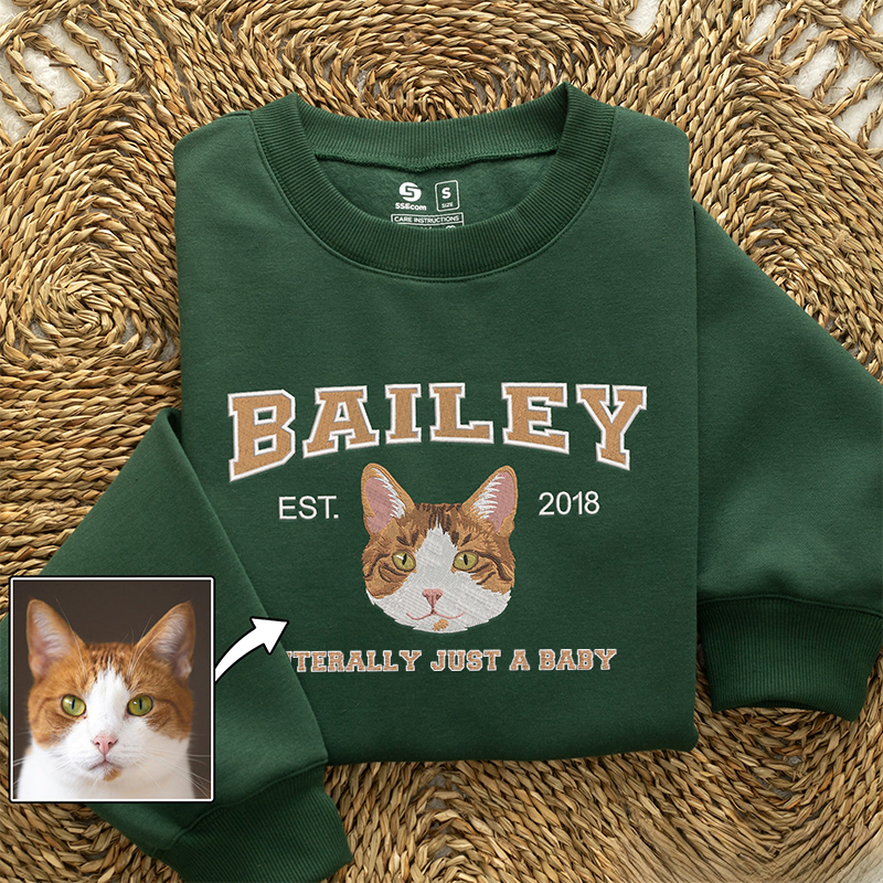 Personalized Embroidered Pet Sweatshirt with Pets Name, Custom Text- Varsity Colorful Design