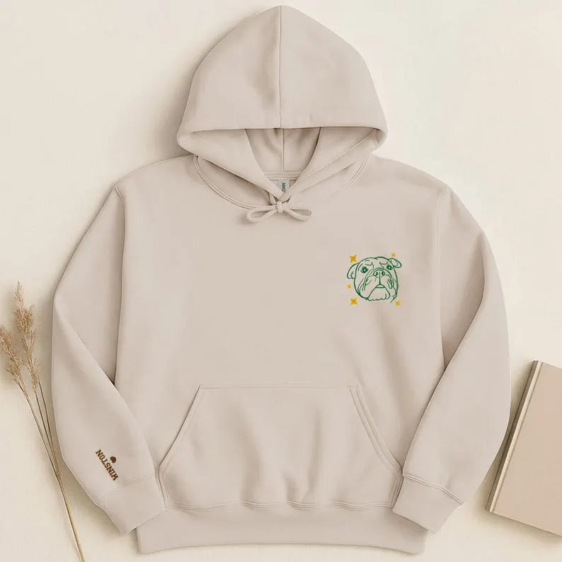 Custom Embroidered Pet Face Hoodie, Tee, Sweatshirt with Golden Stars Embroidery- Stylish Outline Style