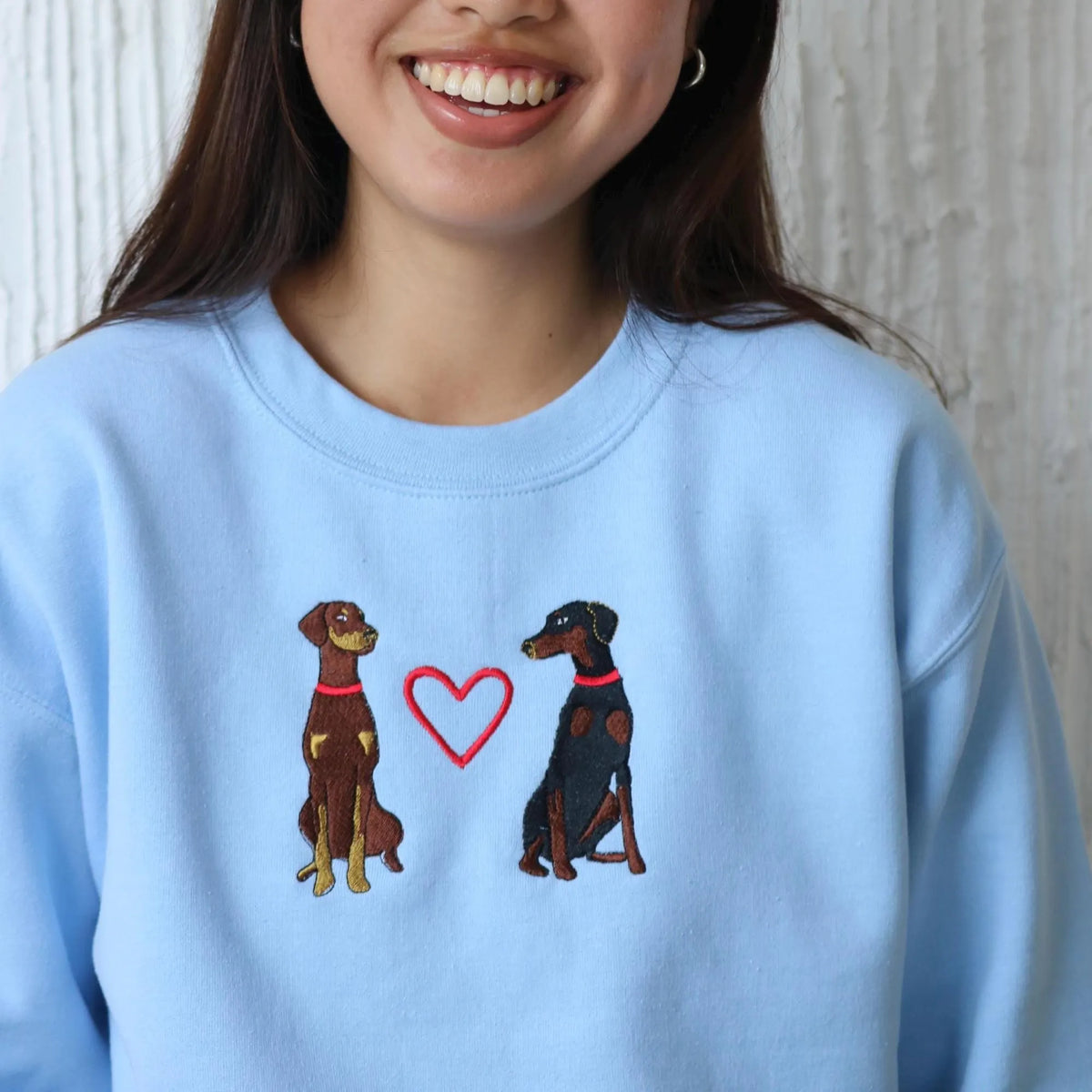 Custom 2 Pets Portrait Embroidered Sweatshirt, Hoodie, T-shirt with Heart Pattern- Colorful Design