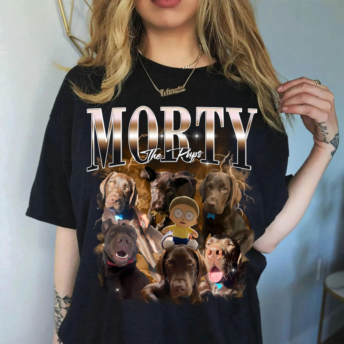  Custom Pet Rap Portrait Tee - Personalized 90s Hip Hop Shirt with Your Dog's Photo & Text 