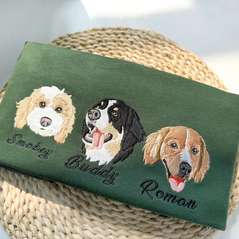 Custom Dog Face Embroidered Sweatshirt - Personalized Pet Photo Hoodie for Dog Lovers- Colorful Design