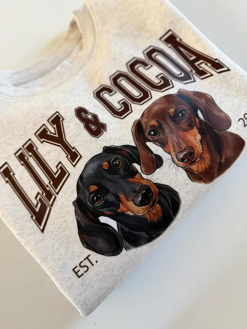 Custom Dog Photo and Name Printed T-shirt Sweatshirt Hoodie, Pet Varsity Shirt