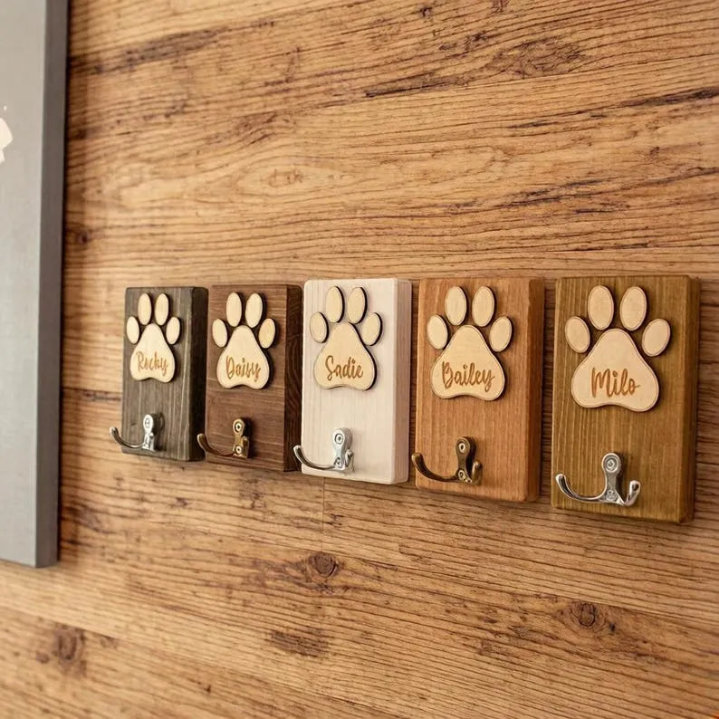 Custom Dog/Cat Name Wooden Pet Leash Hook
