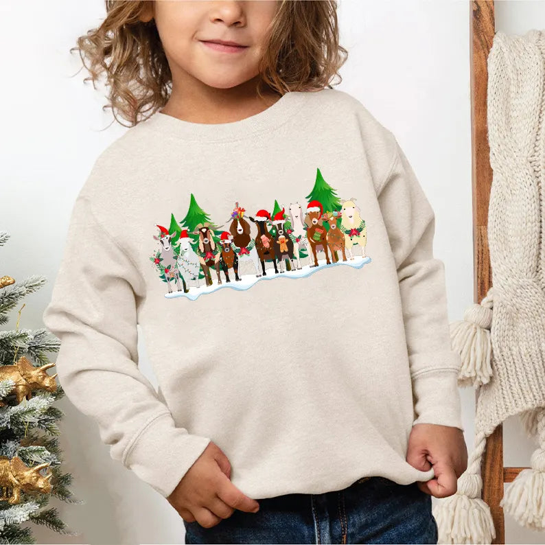PetFiestas® Christmas Goat Christmas Sweatshirt, Funny Christmas Farm Animal Sweatshirt