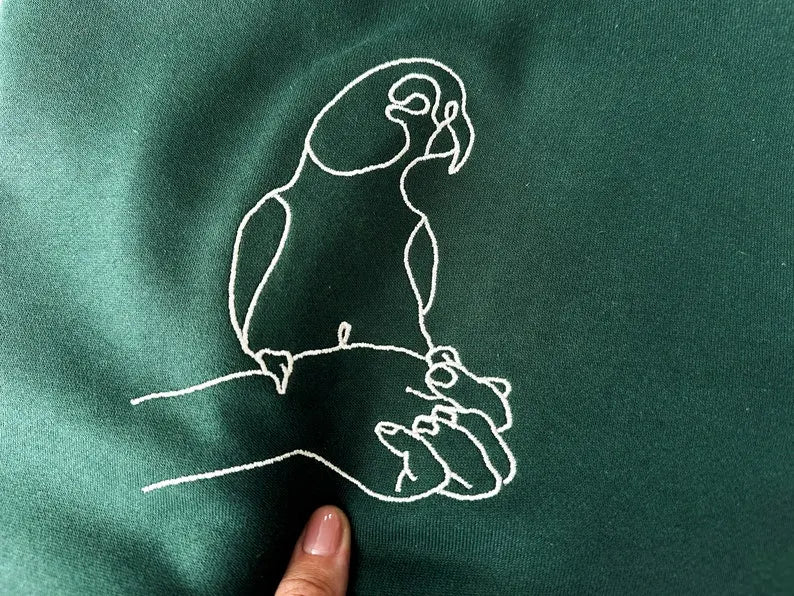Custom Bird Embroidered Parrot Hoodie T-shirt Sweatshirt- Stylish Outline Style