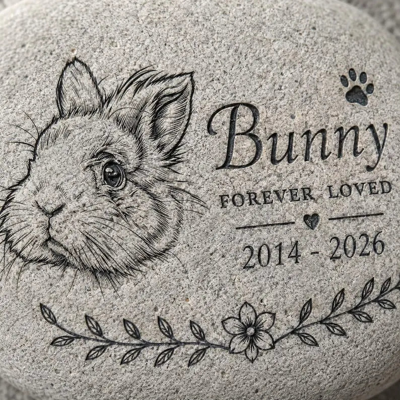 Custom Pet Portrait Grave Marker, Rabbit Dog Cat Remembrance Garden Stone, Pet Memorial Stone