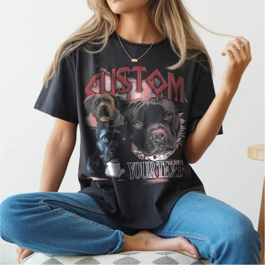 Custom Dog Face Shirt, Bootleg Dog Graphic Tee, Dog Portrait Washed Shirt
