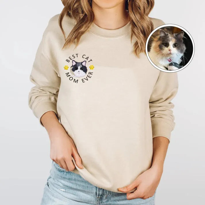 Best Cat Mom Dog Dad Custom Pet Embroidery Sweatshirt Hoodie T-shirt- Colorful Design