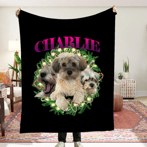 PetFiestas® Christmas Personalized Dog Blanket Custom Christmas Retro Style Pet Blanket