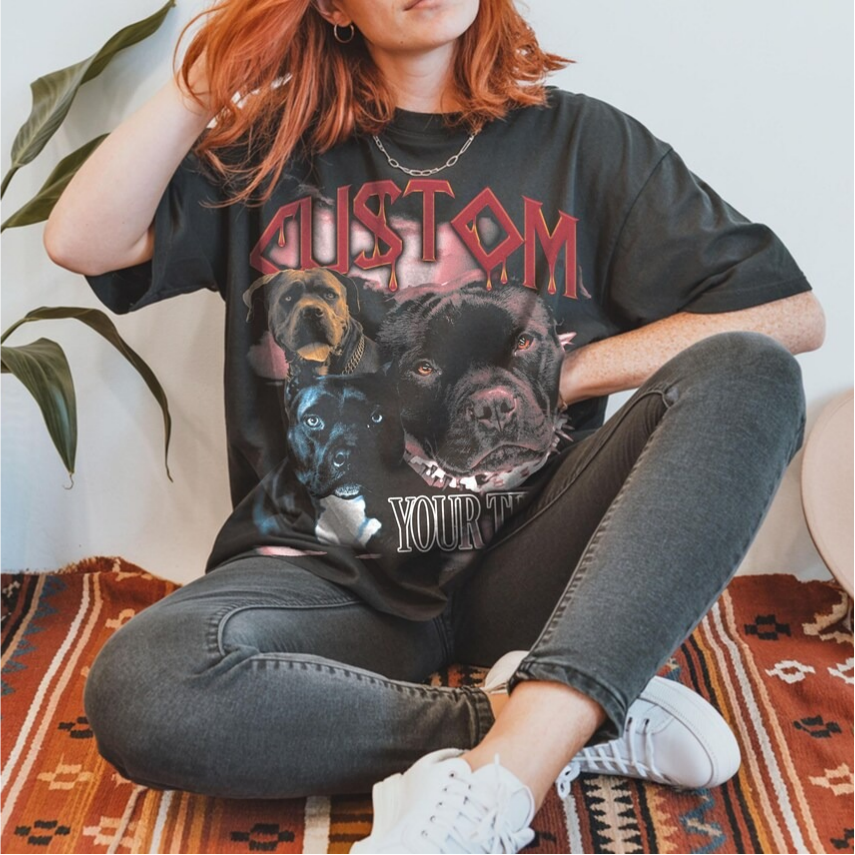 Custom Dog Face Shirt, Bootleg Dog Graphic Tee, Dog Portrait Washed Shirt