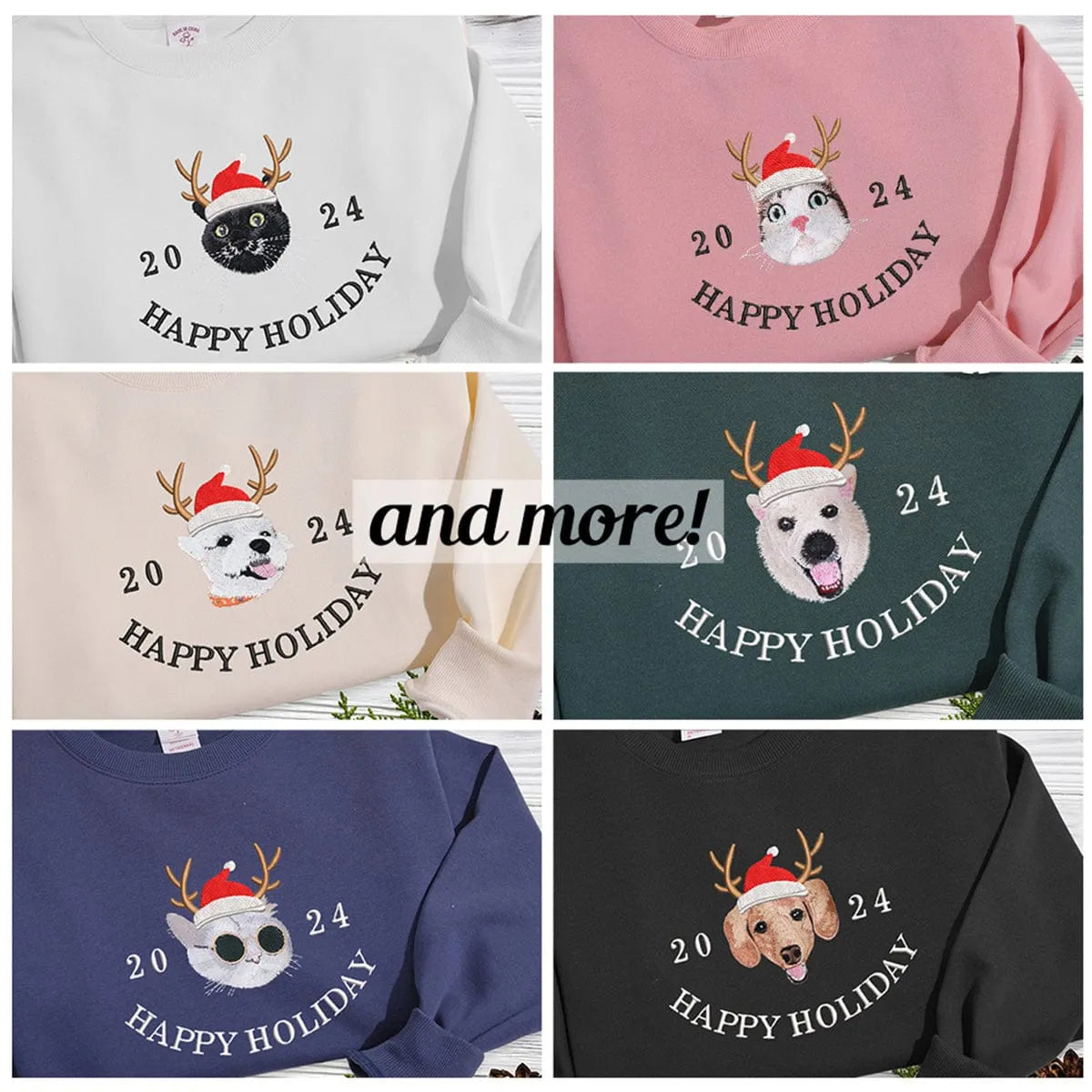 Happy Holiday Custom Pet Photo And Year Embroidered Sweatshirt Hoodie T-shirt- Colorful Design