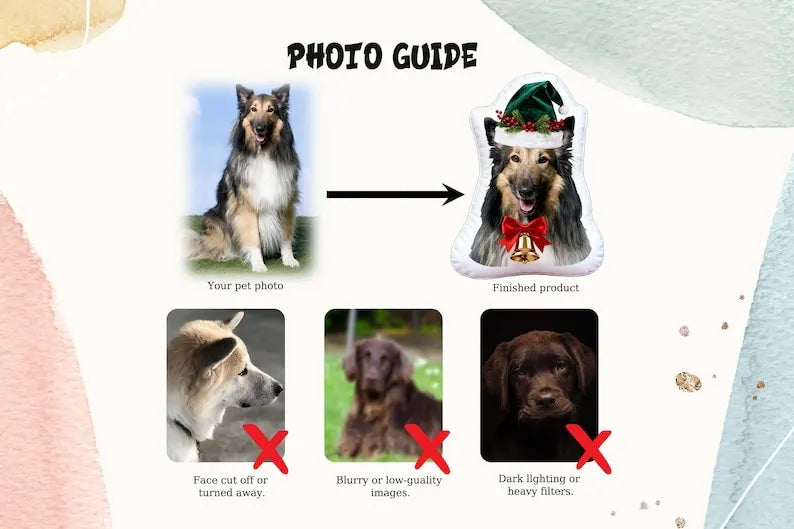 Custom Christmas Pet Photo Pillow, Personalized Christmas Dog Cat Portrait Cushion